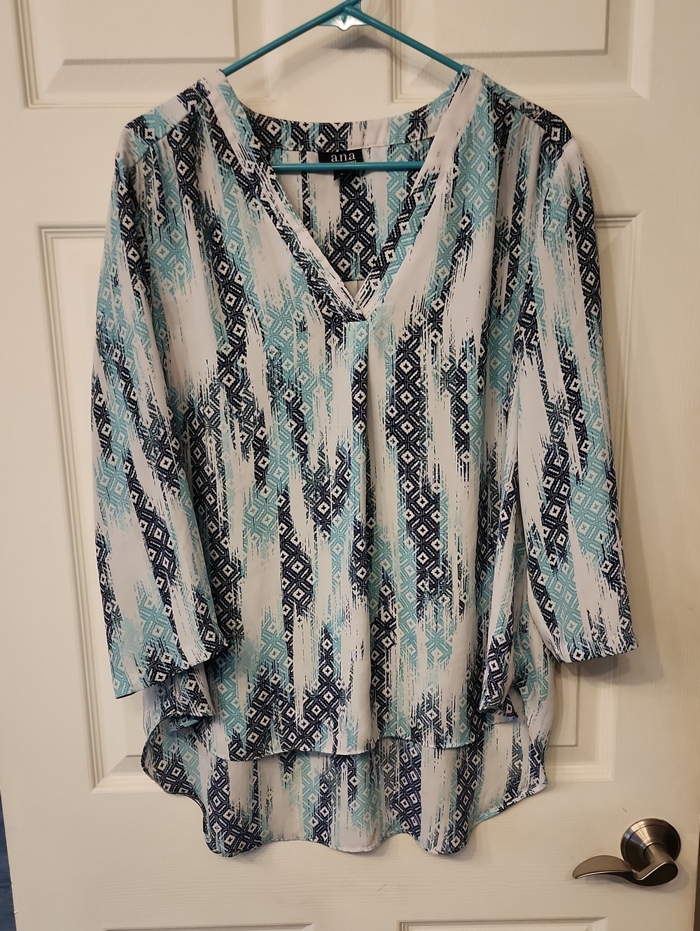 a.n.a Women's Teal and Navy Aztec V-Neck Tunic
